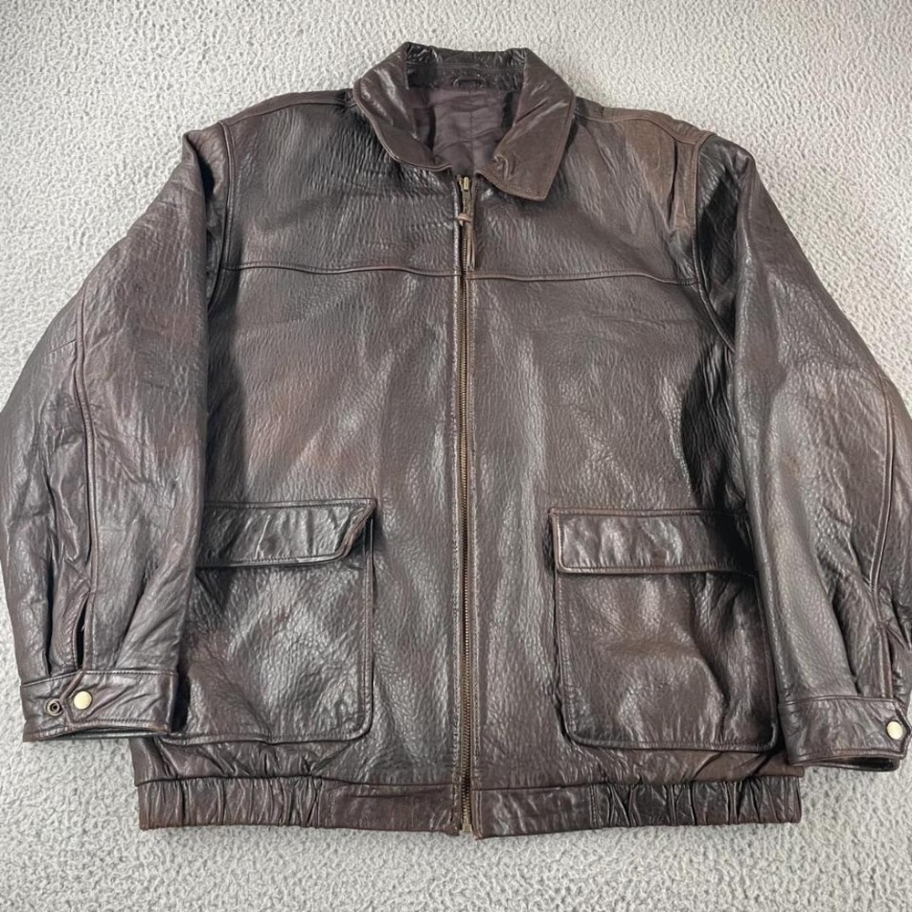 Leather bomber biker jacket zip up brown fits size XL-2XL y2k grunge